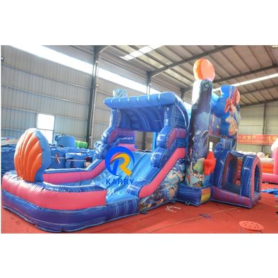 Надувный подземный аквапарк с слайдом Unisex Blue Mermaid Bounce House и большим бассейном