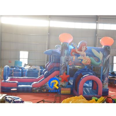 Надувный подземный аквапарк с слайдом Unisex Blue Mermaid Bounce House и большим бассейном