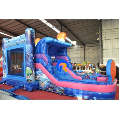 Надувный подземный аквапарк с слайдом Unisex Blue Mermaid Bounce House и большим бассейном