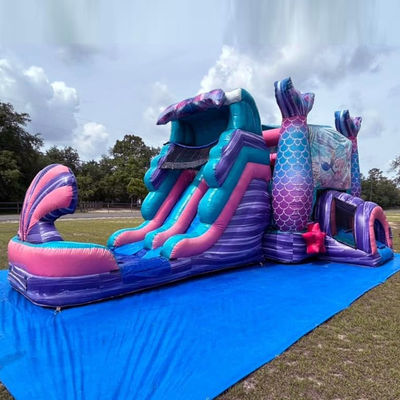 Красочный надувный скамейный замок с водными горками и бассейном