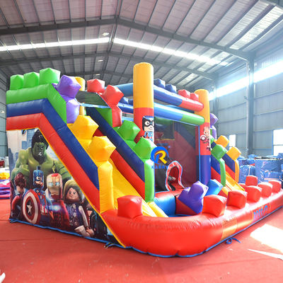 ПВХ 23ft Crossover Building Block Castle Надувный отскакочный дом со слайдом и вентилятором