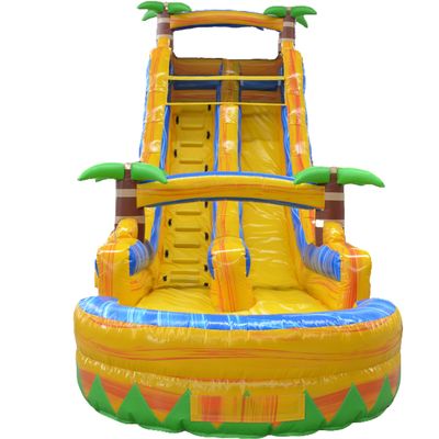 Коммерческое использование Многоцветные пальмовые деревья Надувные водные горки с небольшим бассейном