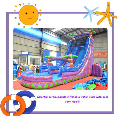 Коммерческие надувные бассейнные горки с красочными пальмовыми фиолетовыми мраморными прыжками