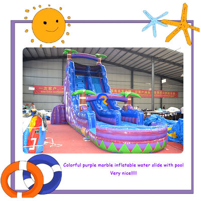 Коммерческие надувные бассейнные горки с красочными пальмовыми фиолетовыми мраморными прыжками