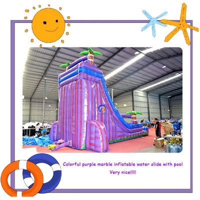 Коммерческие надувные бассейнные горки с красочными пальмовыми фиолетовыми мраморными прыжками