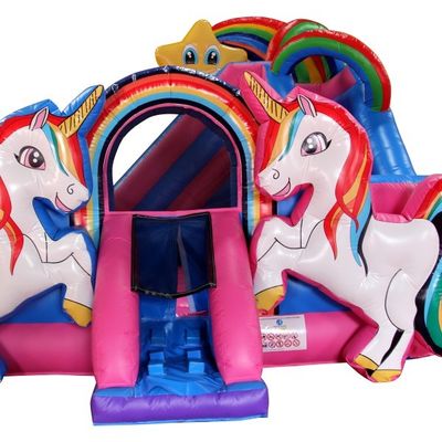 Радуга двойной единорог воздушный батут надувный замок слайд комбо H14ft для вечеринок