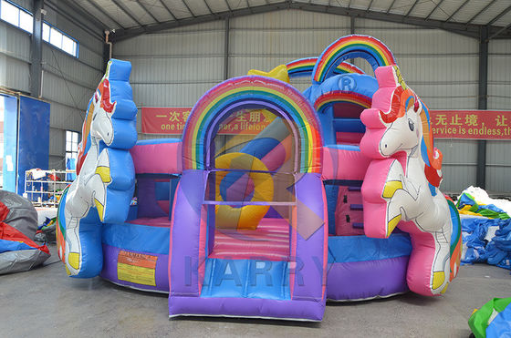 Радуга двойной единорог воздушный батут надувный замок слайд комбо H14ft для вечеринок