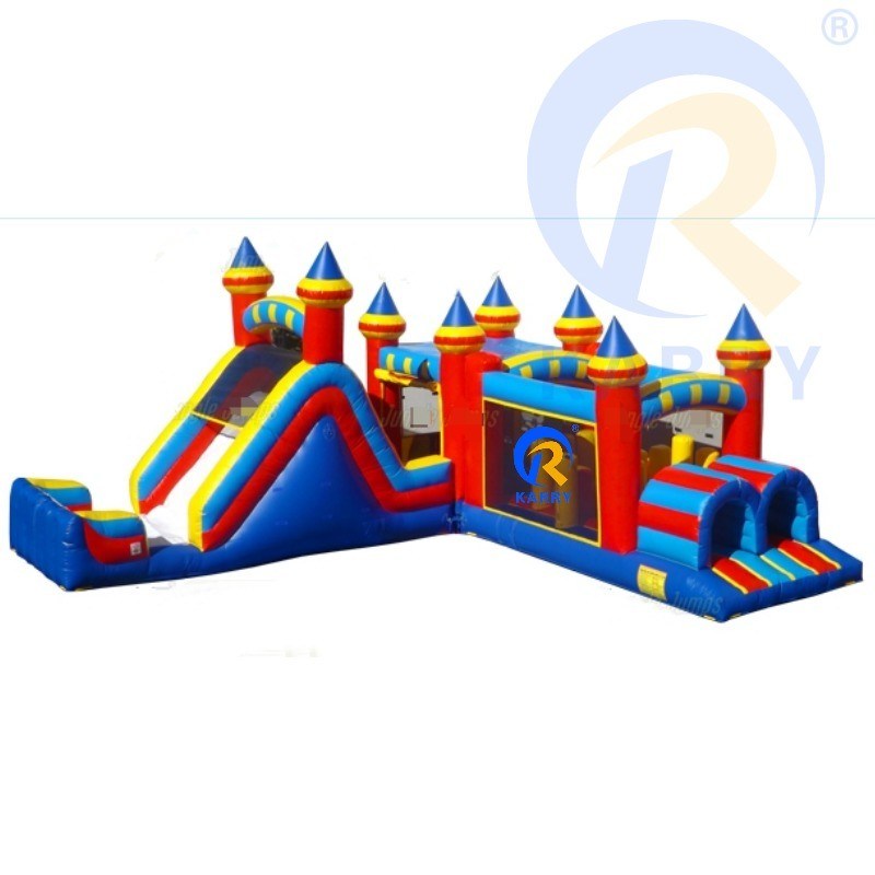 Голубой 48 футовый Мраморный Мания Препятствия Курс Надувный Многоконфигуративный Слайд и Отскок