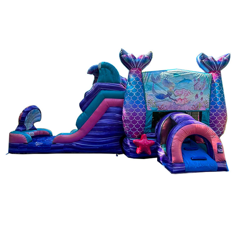 Красочный надувный скамейный замок с водными горками и бассейном